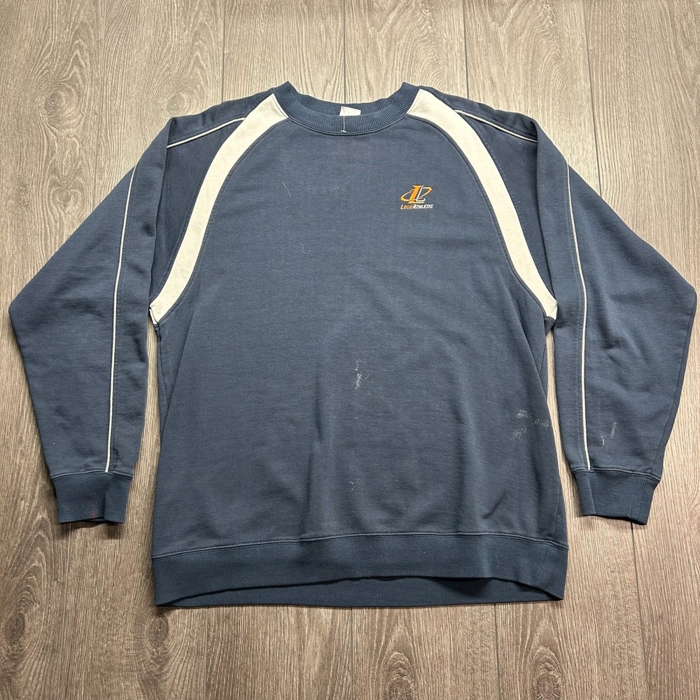 Vintage Logo Athletic Crewneck XL Sweatshirt Navy Blue Cream Piping Mens